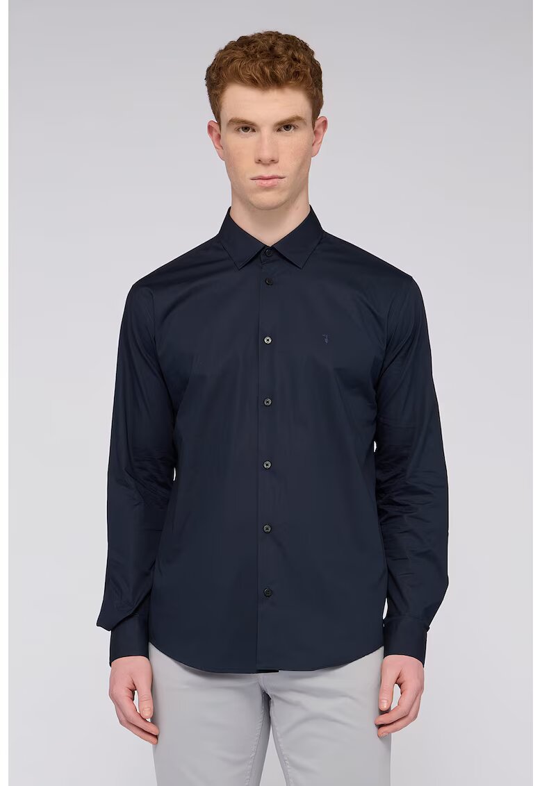 Trussardi Camasa uni de bumbac - Albastru ultramarin