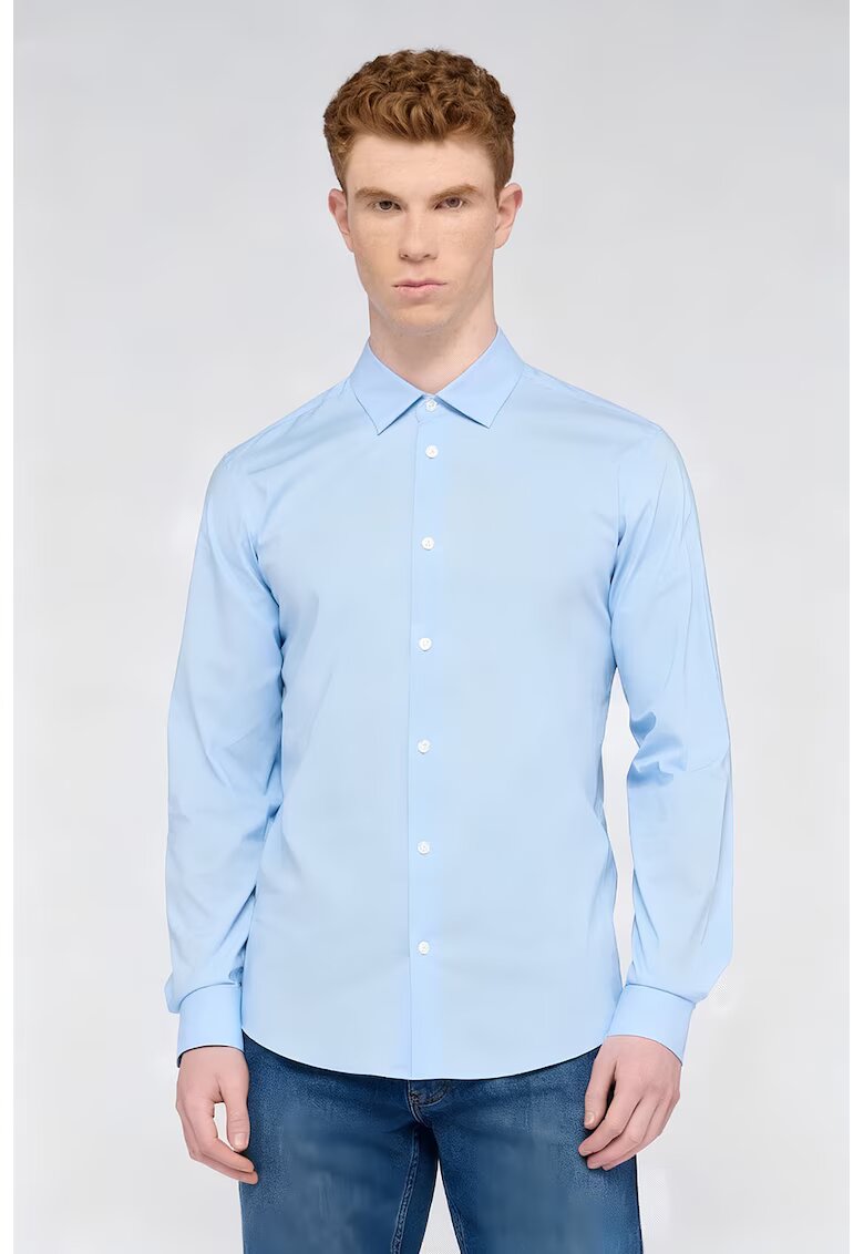Trussardi Camasa uni regular fit - Albastru pastel