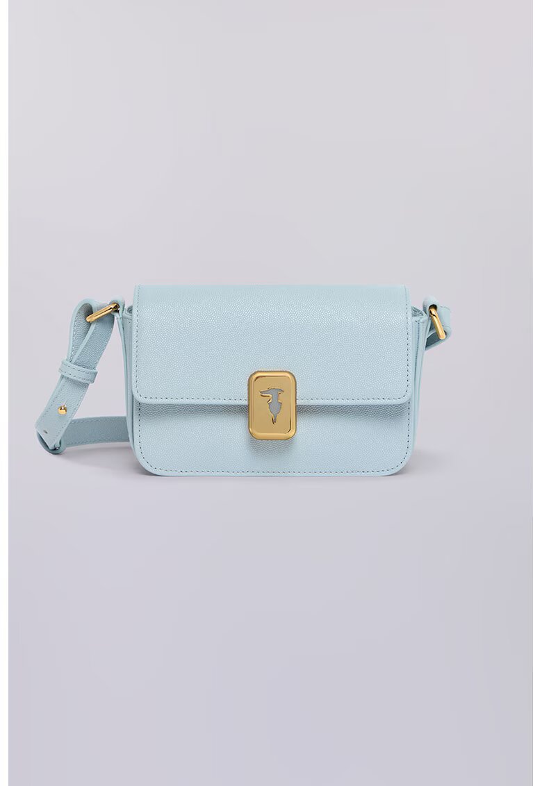 Trussardi Geanta crossbody de piele cu clapa - Albastru glaciar