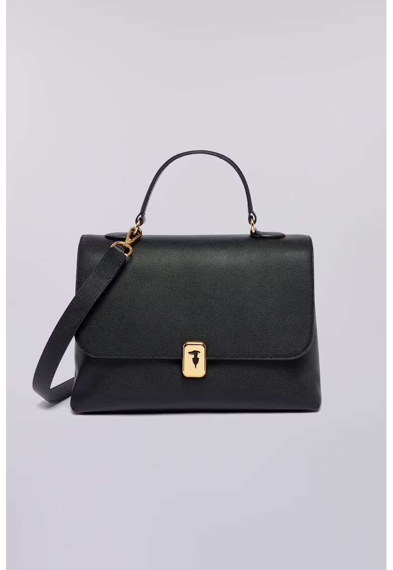 Trussardi Geanta de piele cu maner si bareta aditionala - Negru