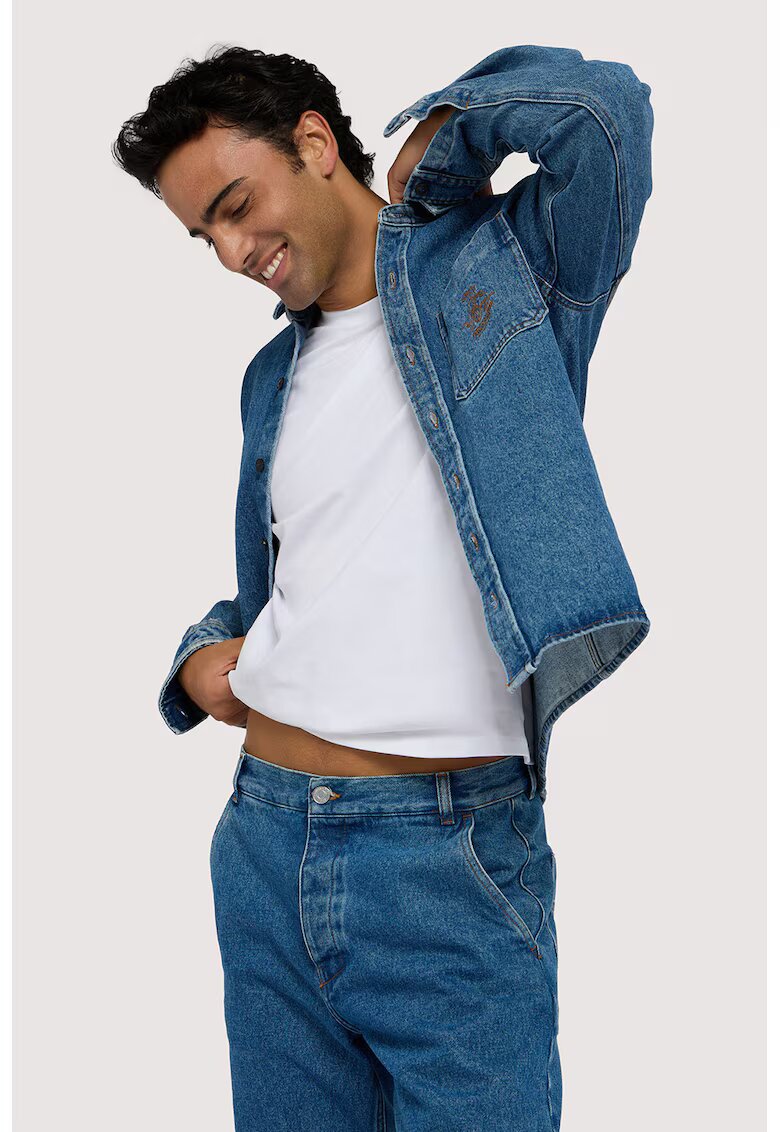 Trussardi Jacheta-camasa din denim cu buzunar pe piept - Albastru inchis