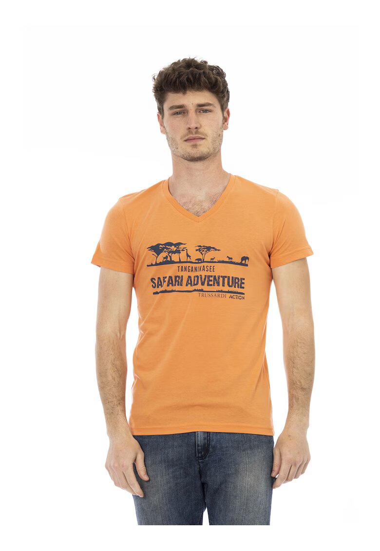 Trussardi Tricou cu decolteu in V si imprimeu - Portocaliu