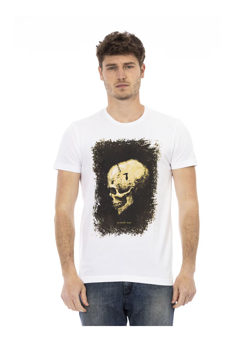 Trussardi Tricou cu decolteu la baza gatului si imprimeu - Alb