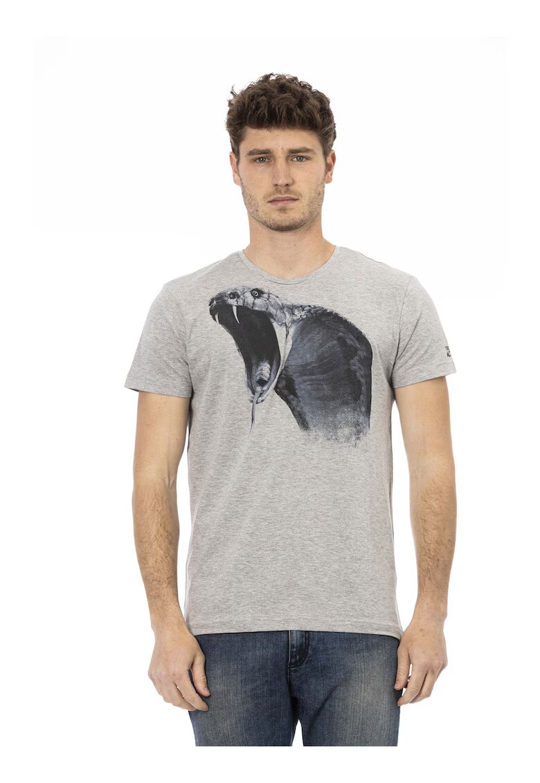 Trussardi Tricou cu decolteu la baza gatului si imprimeu grafic - Gri