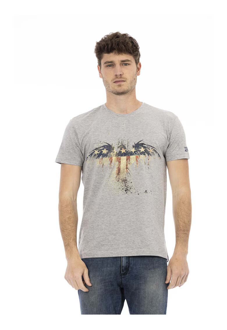 Trussardi Tricou cu decolteu la baza gatului si imprimeu grafic - Gri