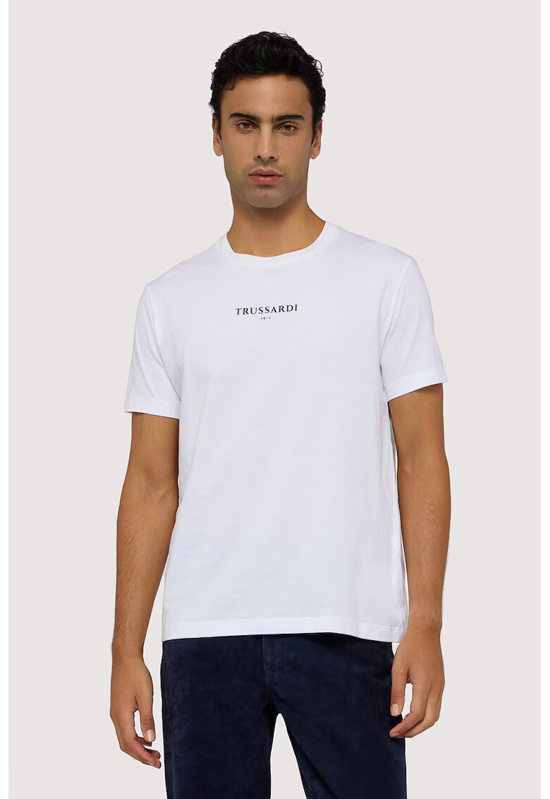 Trussardi Tricou regular fit cu imprimeu logo - Alb optic