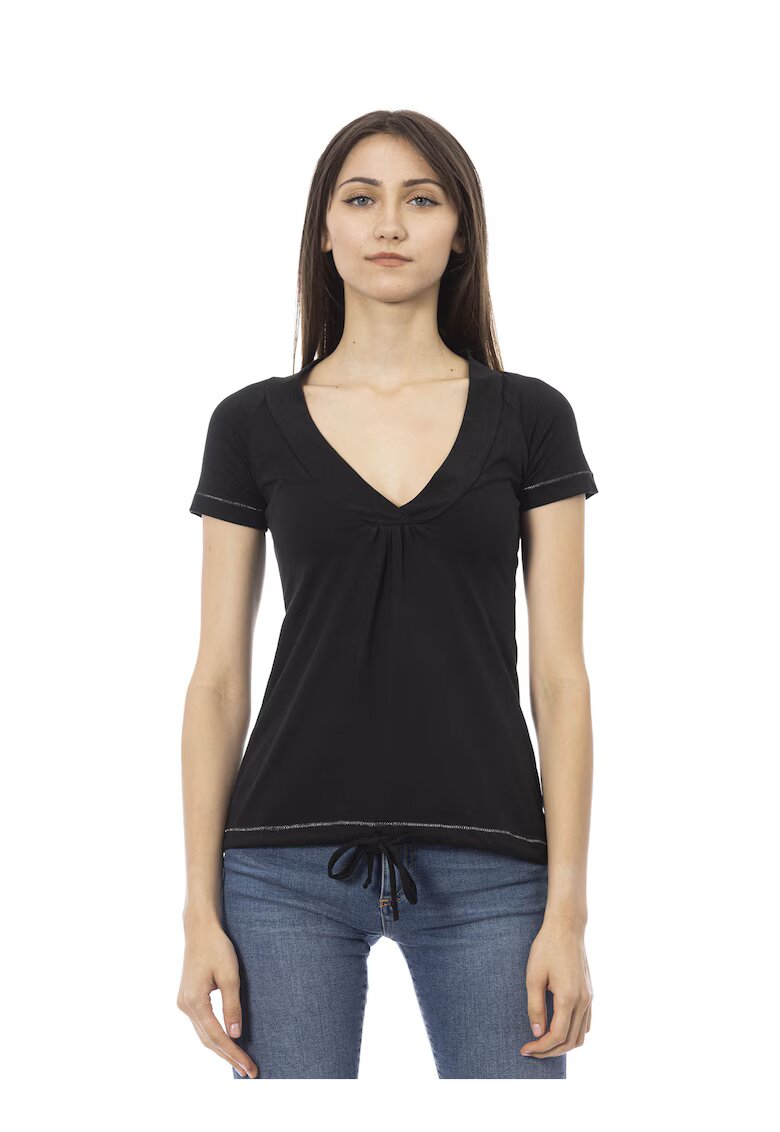 Trussardi Tricou slim fit cu decolteu in V - Negru