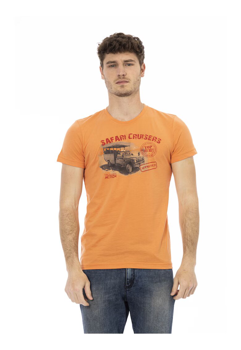 Trussardi Tricou slim-fit cu decolteu la baza gatului si design - Portocaliu