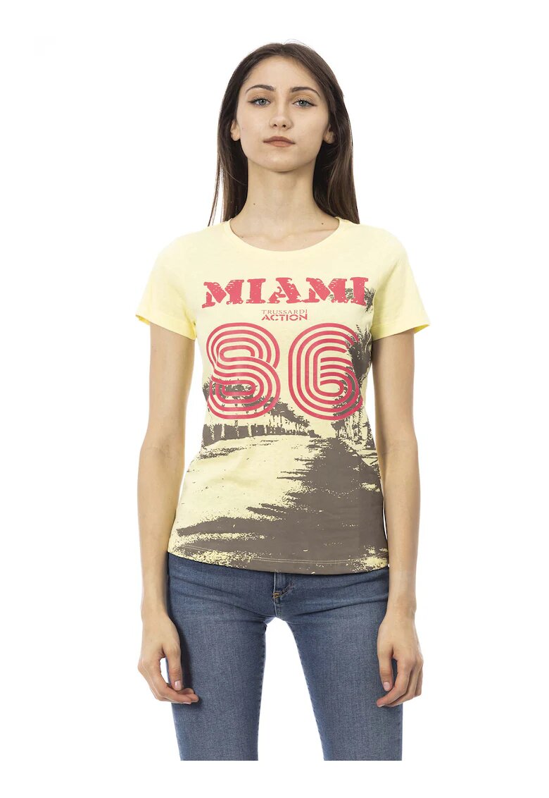 Trussardi Tricou slim-fit cu design si decolteu rotund - Galben