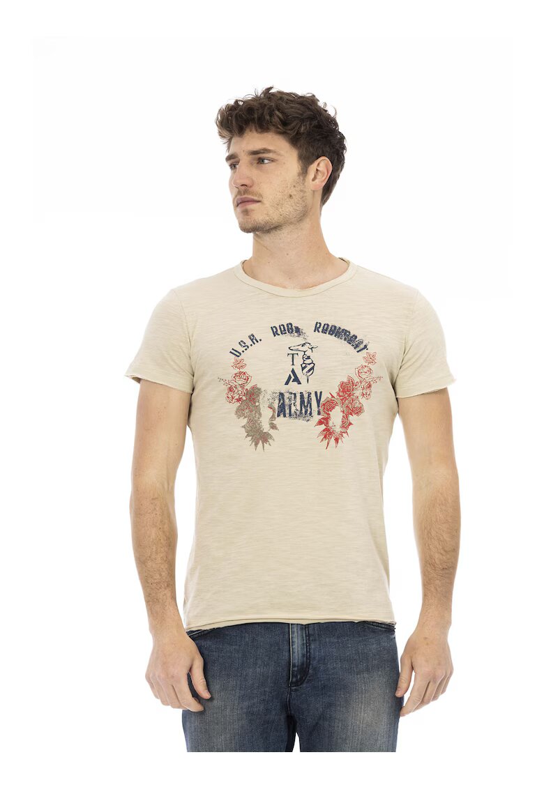 Trussardi Tricou slim fit cu imprimeu grafic - Bej inchis