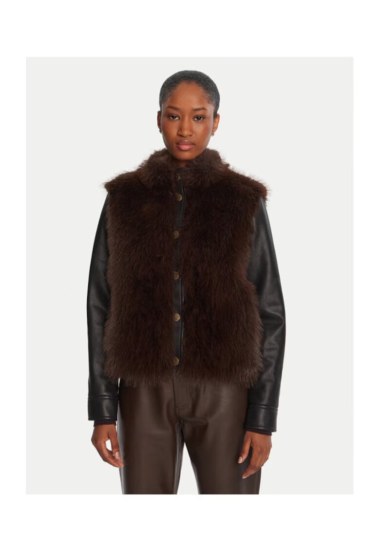 TWINSET Jacheta din imitatie de piele pentru femei maro - negru