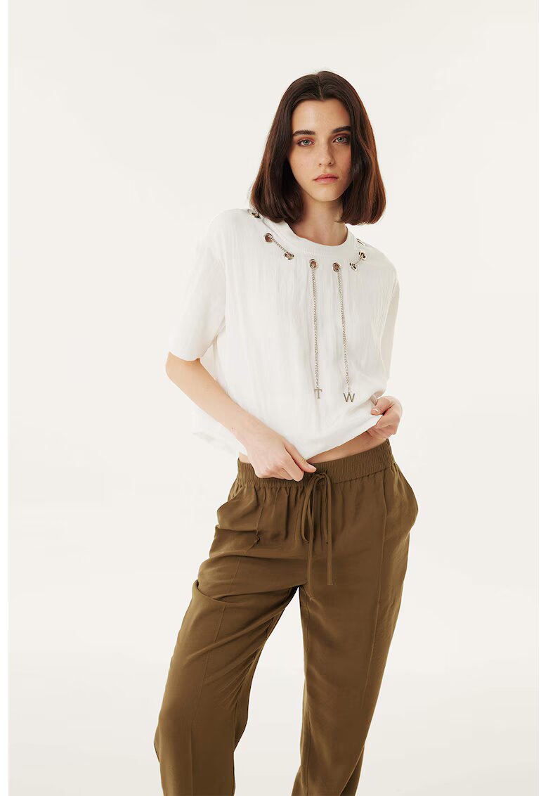 TWIST Bluza crop cu decupaje metalice - Alb