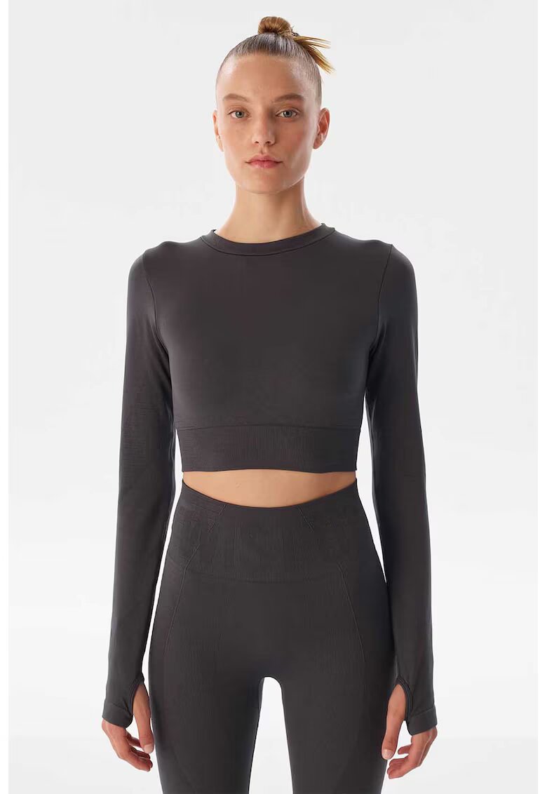 TWIST Bluza crop cu fanta pentru degetul mare - Gri antracit
