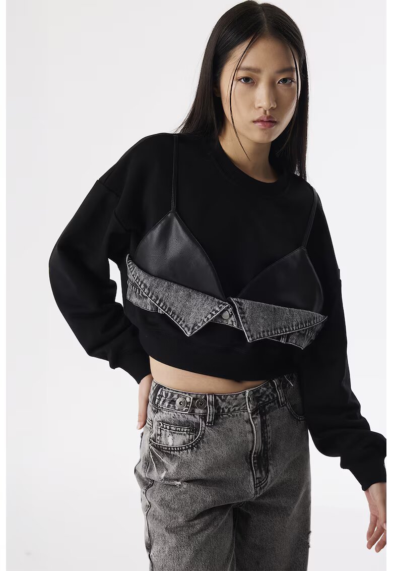 TWIST Bluza de trening din amestec de bumbac cu model 2 in 1 - Negru