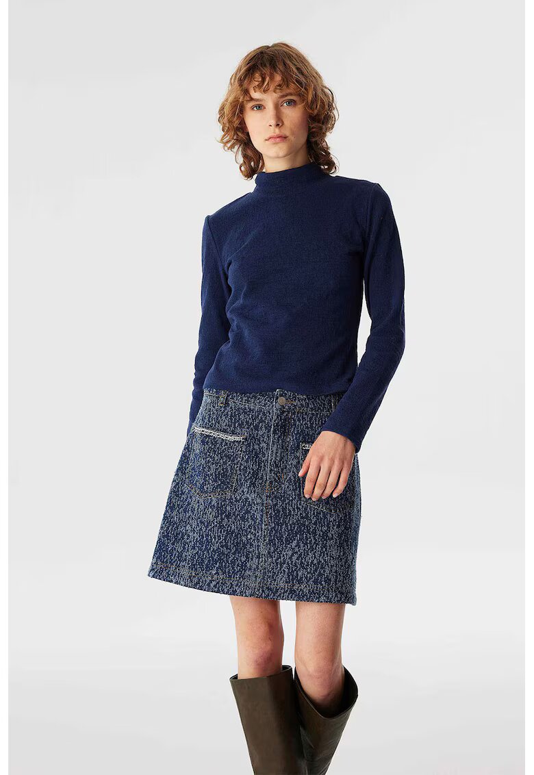 TWIST Bluza tricotata fin cu guler inalt - Albastru inchis