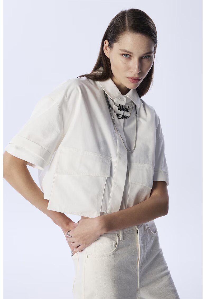 TWIST Camasa crop cu buzunare asimetrice - Alb murdar