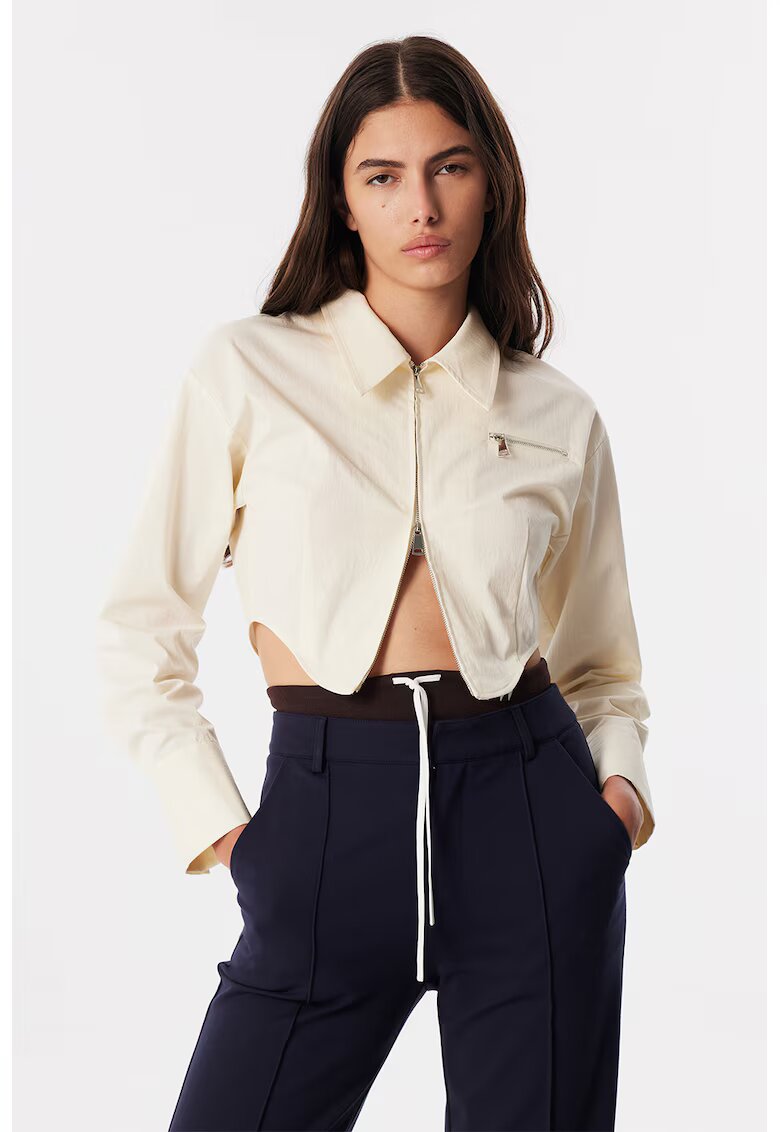 TWIST Camasa crop cu fermoar - Bej deschis