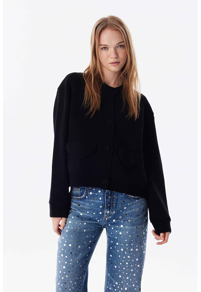 TWIST Cardigan din amestec de lana cu buzunare frontale - Negru