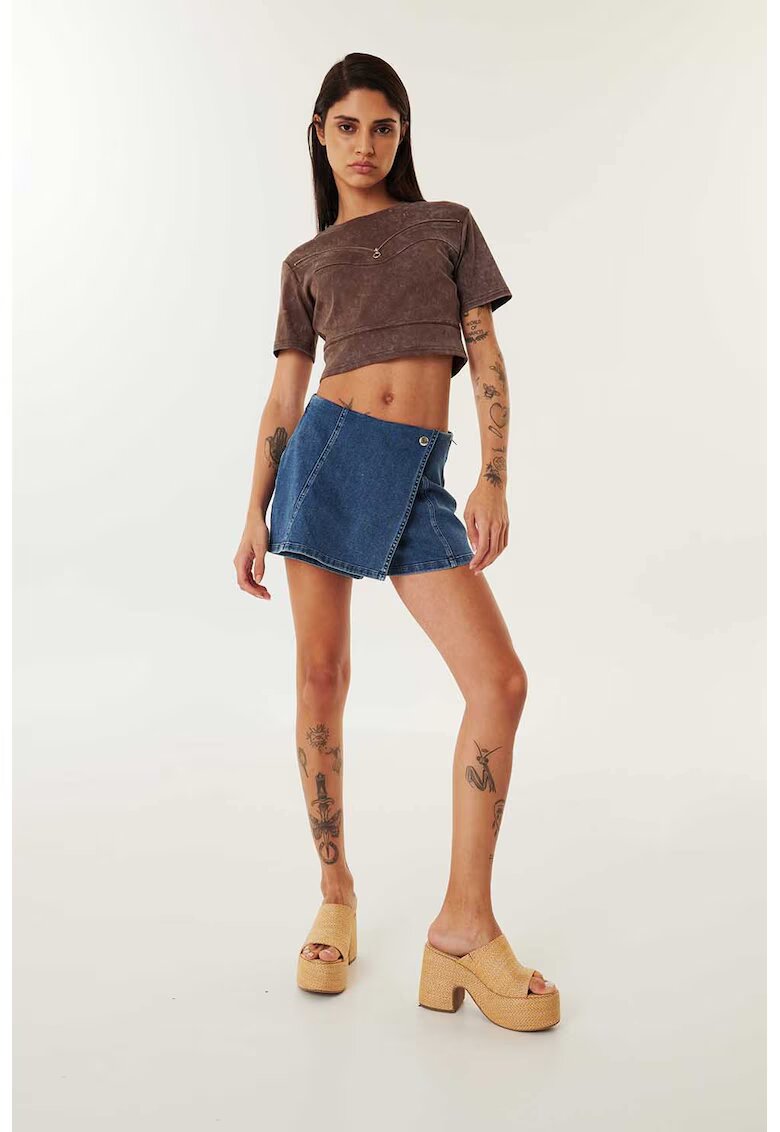 TWIST Fusta-pantalon din denim cu talie medie - Albastru inchis