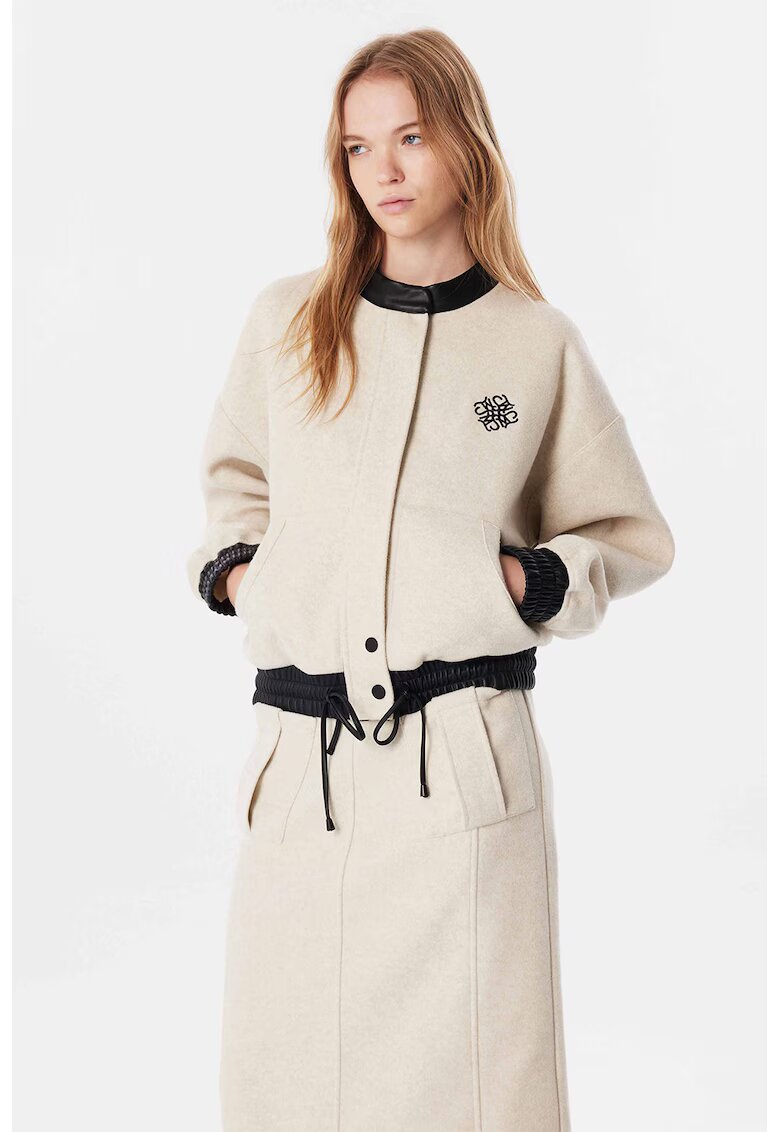 TWIST Jacheta bomber cu detalii de piele ecologica - Bej deschis