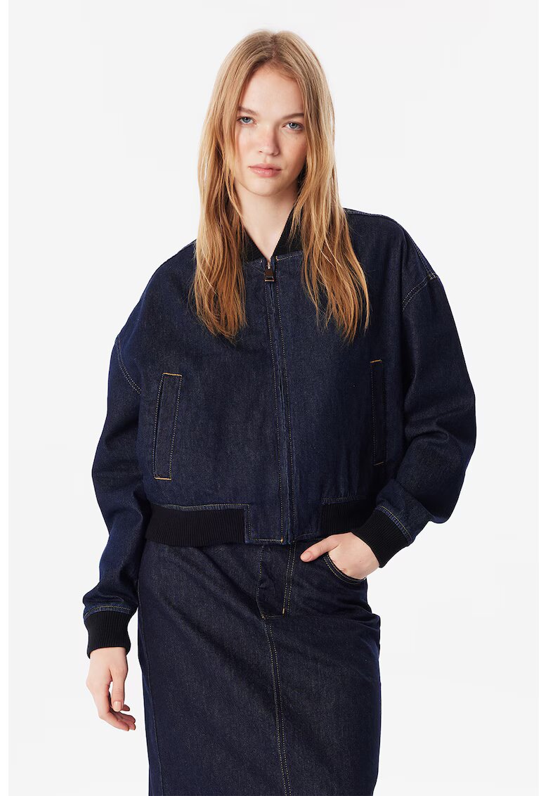 TWIST Jacheta bomber supradimensionata din denim - Albastru inchis
