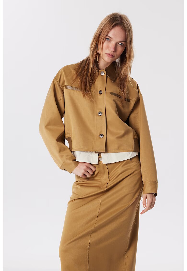 TWIST Jacheta crop cu guler ascutit - Maro camel