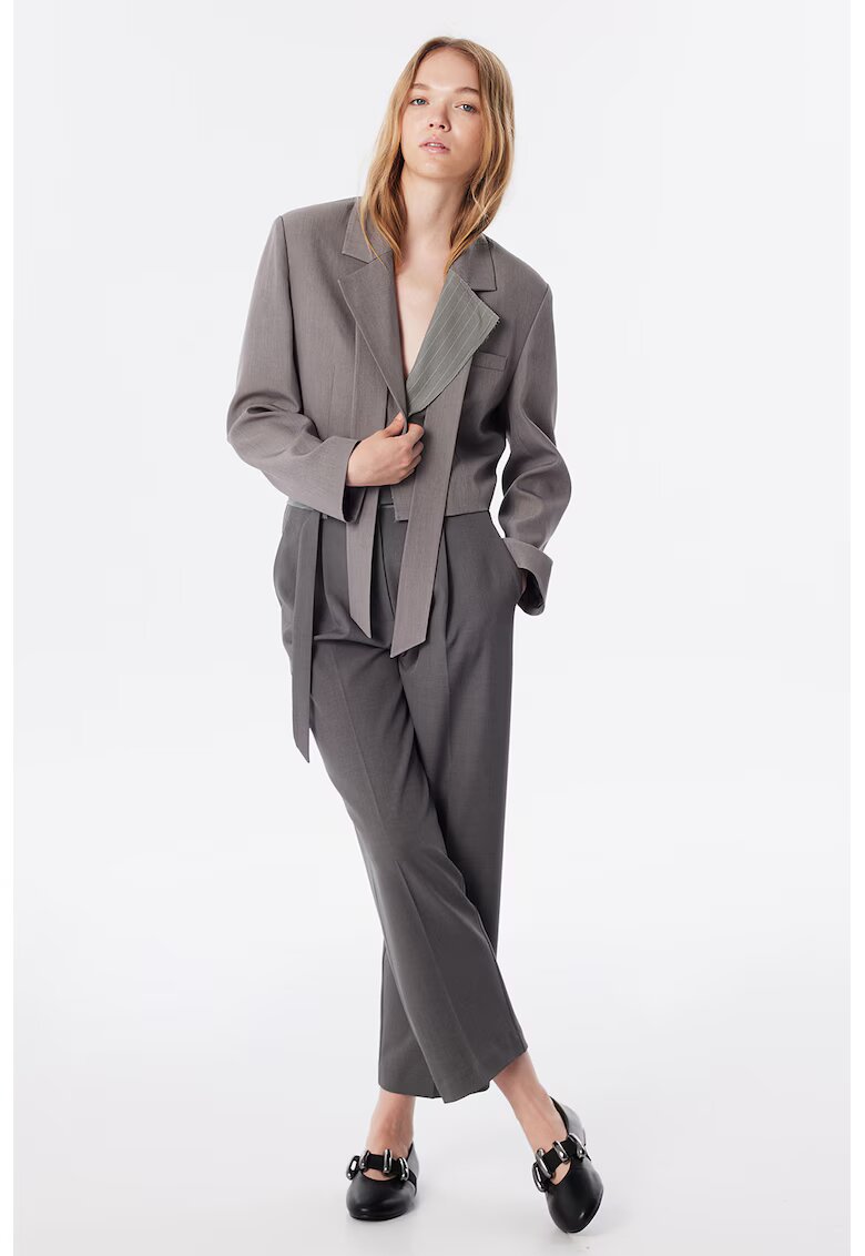 TWIST Jacheta crop lejera cu revere decupate - Gri deschis