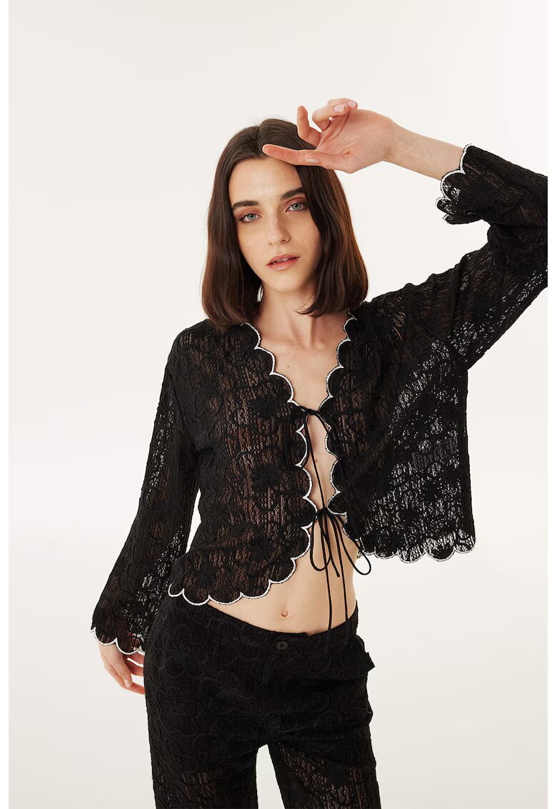 TWIST Jacheta semitransparenta cu imprimeu floral - Alb/Negru