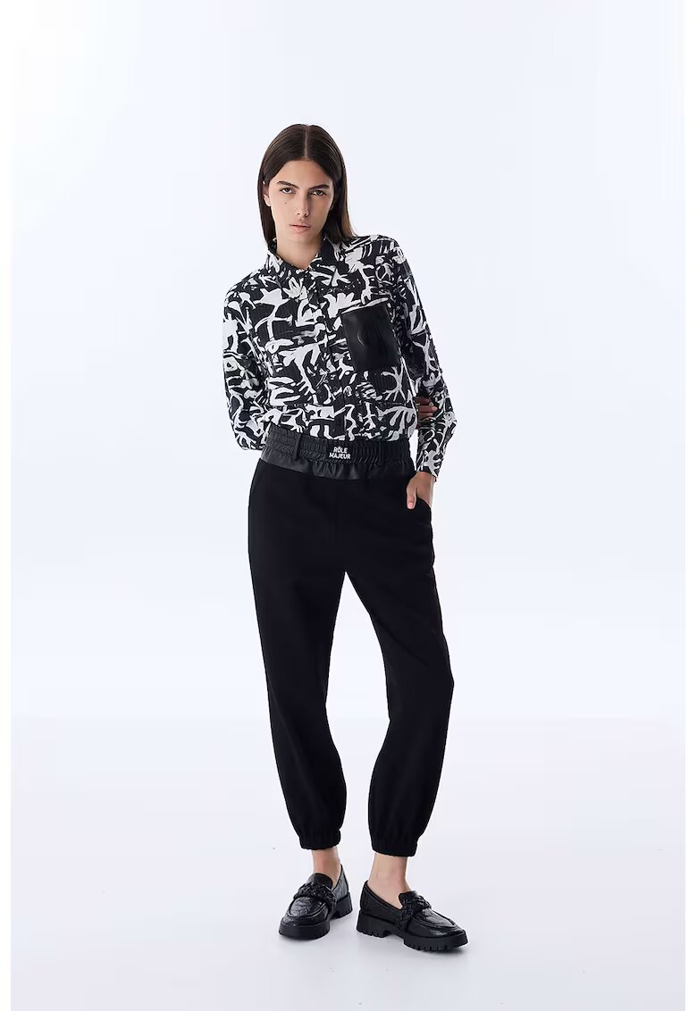 TWIST Pantaloni crop relaxed fit cu talie elastica - Negru