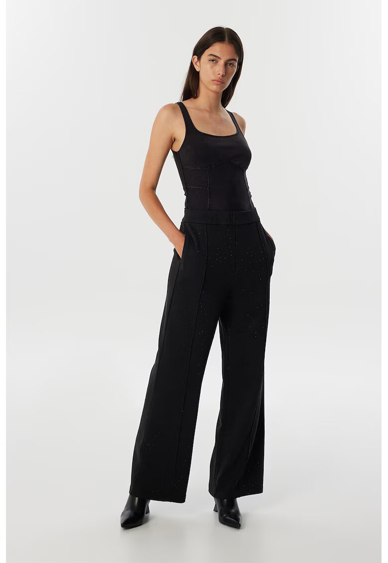 TWIST Pantaloni cu croiala ampla si aplicatii de strasuri - Negru