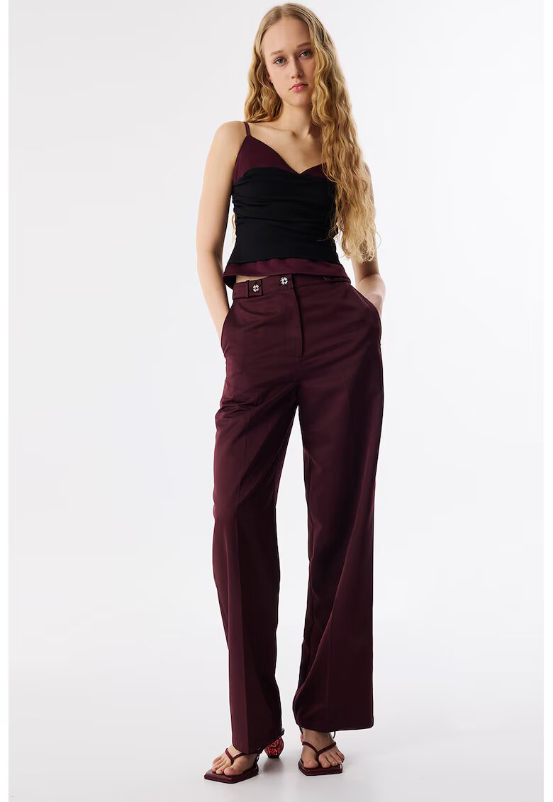 TWIST Pantaloni cu croiala ampla si talie inalta - Violet pruna