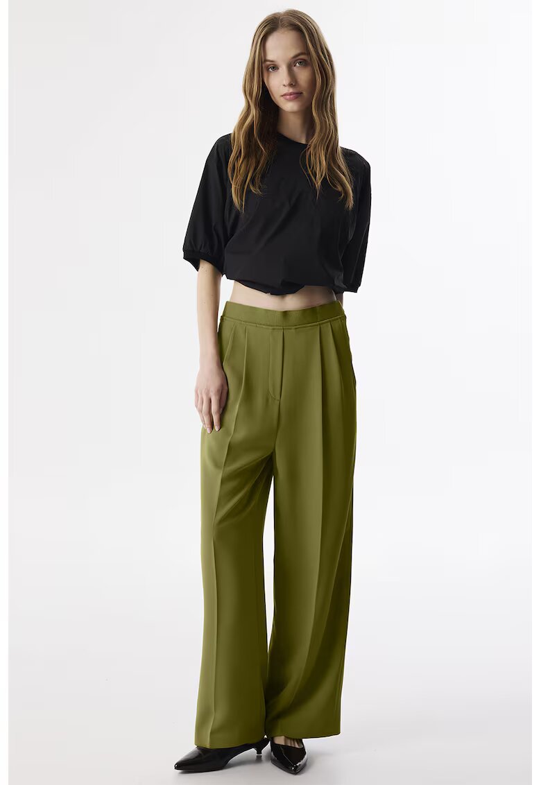 TWIST Pantaloni cu pliuri si croiala ampla - Verde masliniu