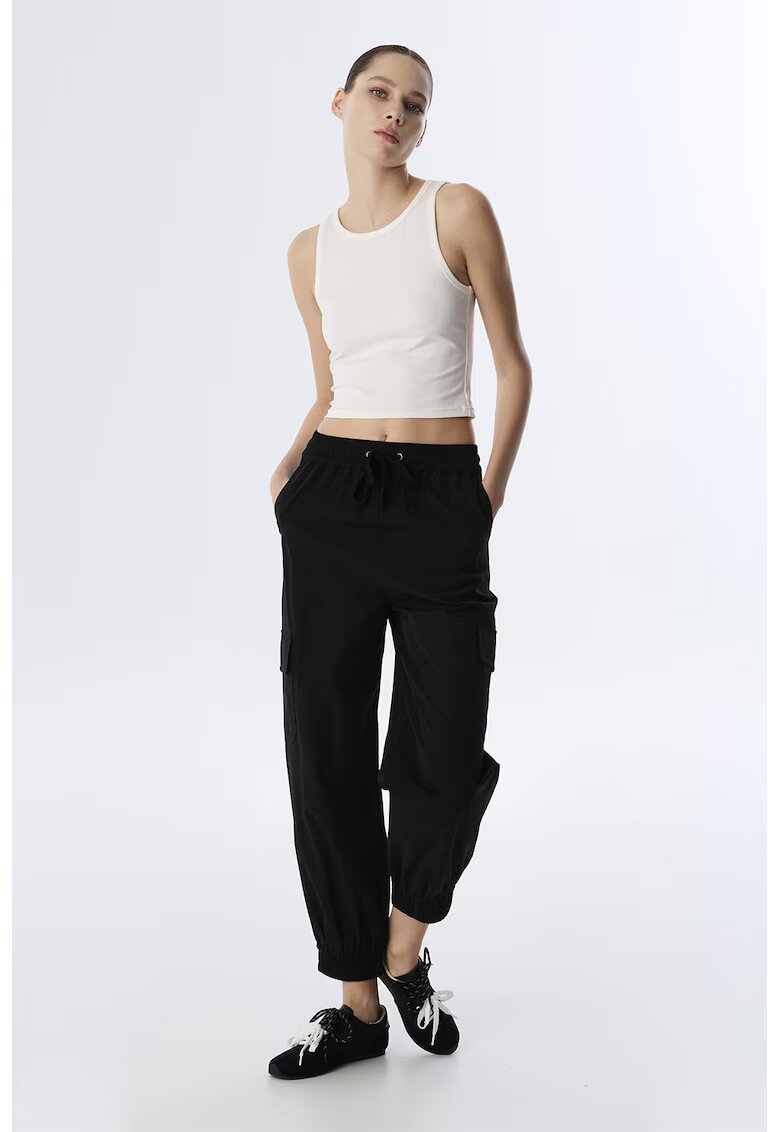 TWIST Pantaloni de trening cu talie inalta si ajustabila - Negru