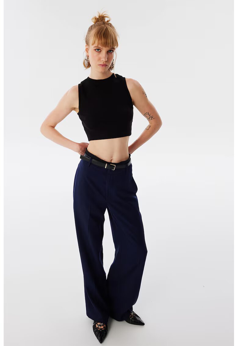 TWIST Pantaloni din lyocell cu o curea de piele ecologica - Negru