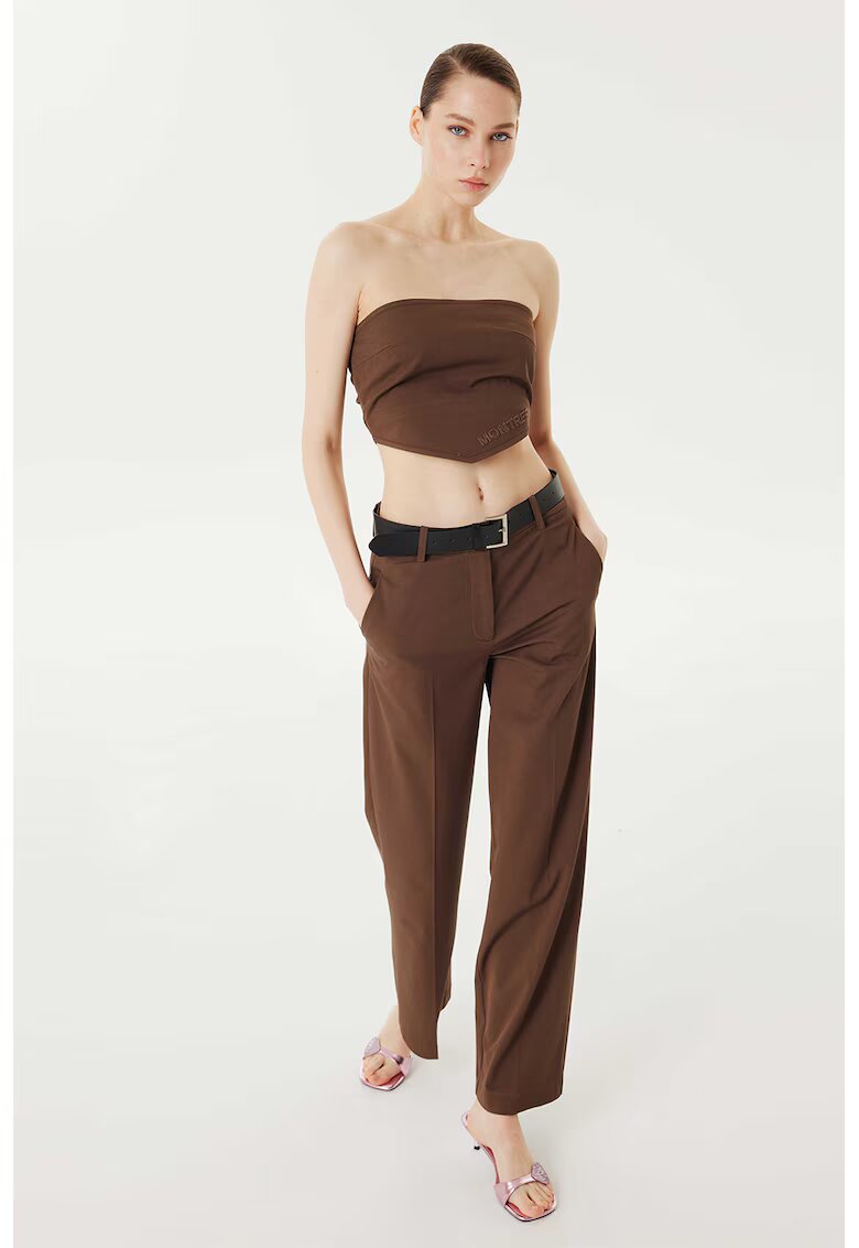 TWIST Pantaloni drepti cu o curea - Maro inchis