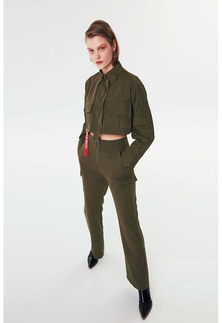 TWIST Pantaloni evazati cu talie inalta - Verde feriga