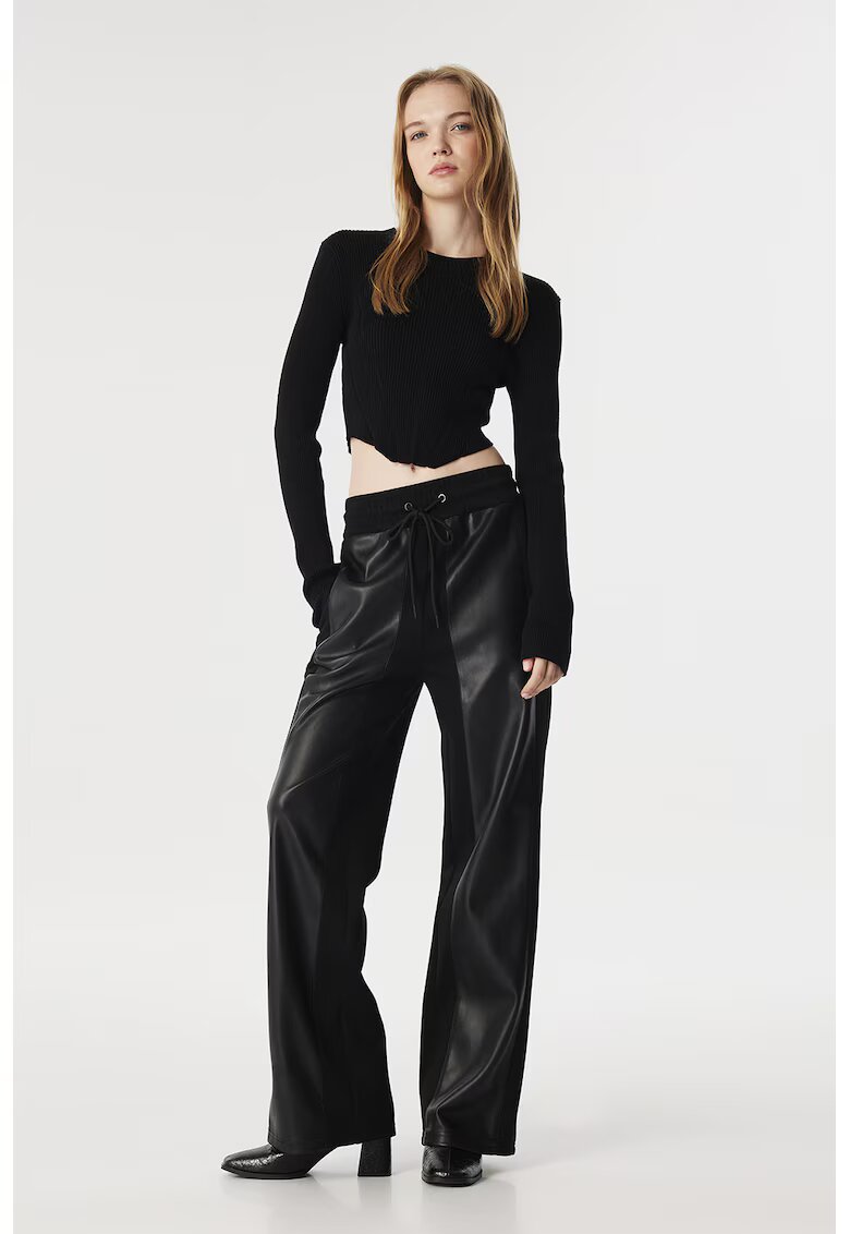TWIST Pantaloni relaxed fit cu snur in talie - Negru