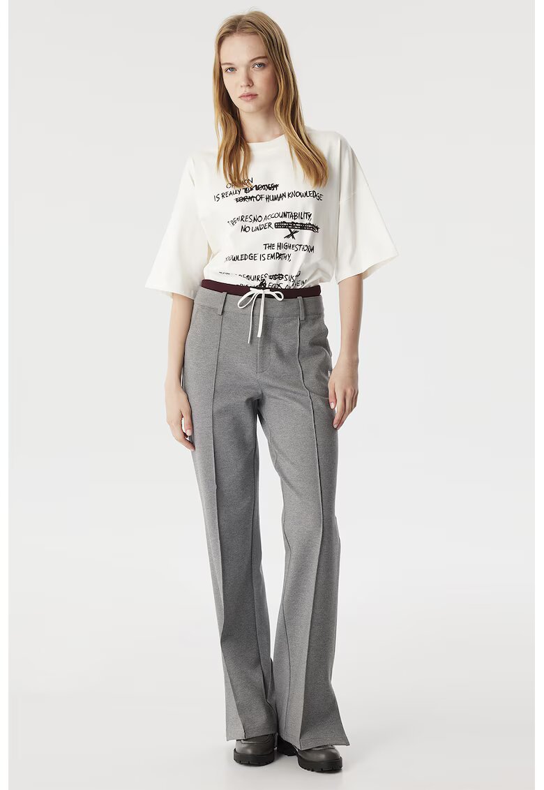 TWIST Pantaloni uni cu snur in talie - Gri deschis melange