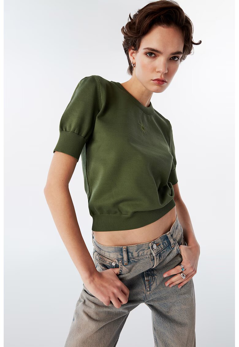 TWIST Pulover crop cu broderie - Negru stins