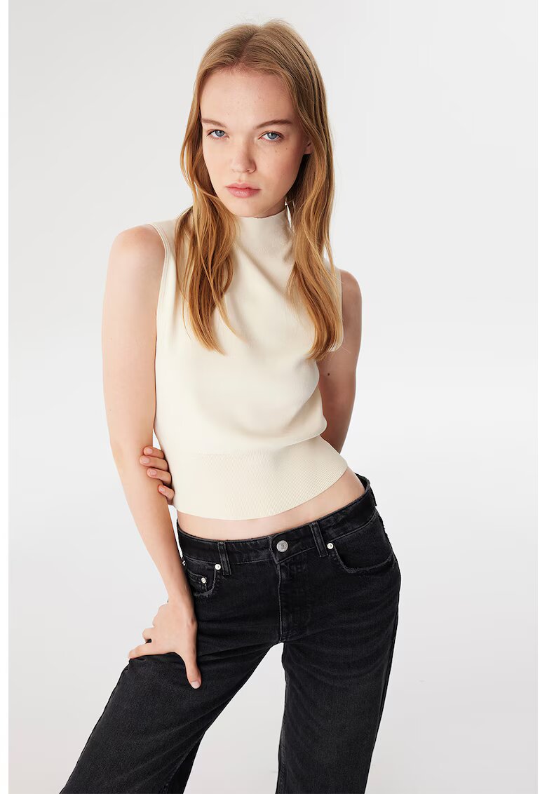 TWIST Pulover tricotat fin cu model crop - Crem