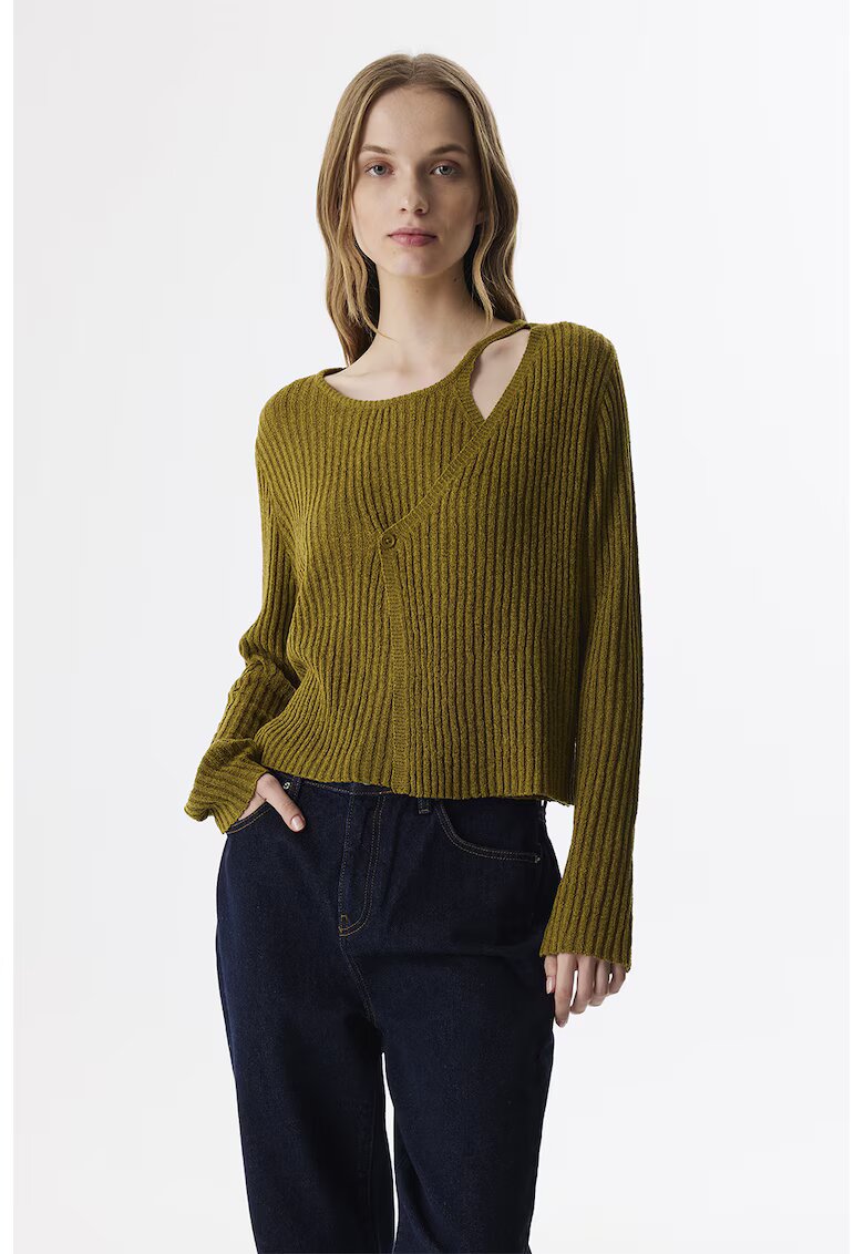 TWIST Pulover uni cu decolteu asimetric - Verde masliniu