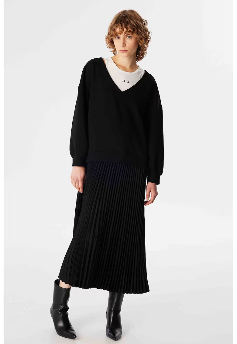 TWIST Rochie midi cu aspect 2in1 si model cu pliuri - Negru