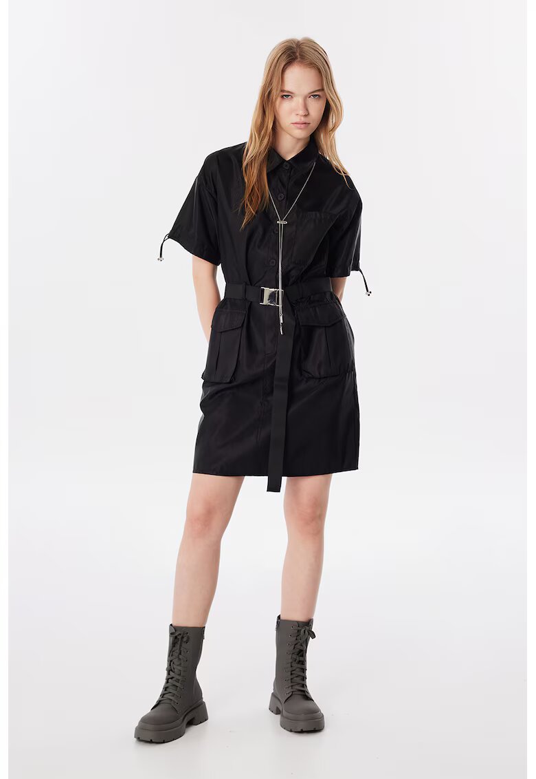 TWIST Rochie mini cu fermoar - buzunare cu clapa si curea in talie - Negru