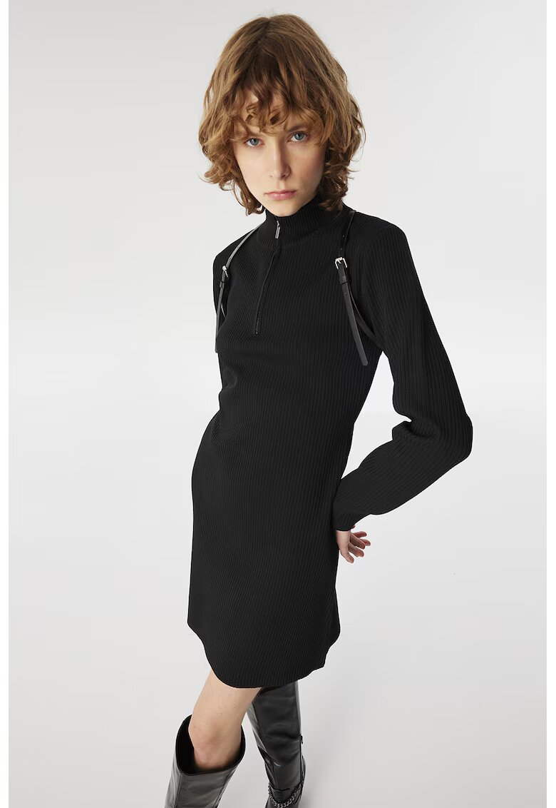 TWIST Rochie mini cu striatii si fenta cu fermoar - Negru