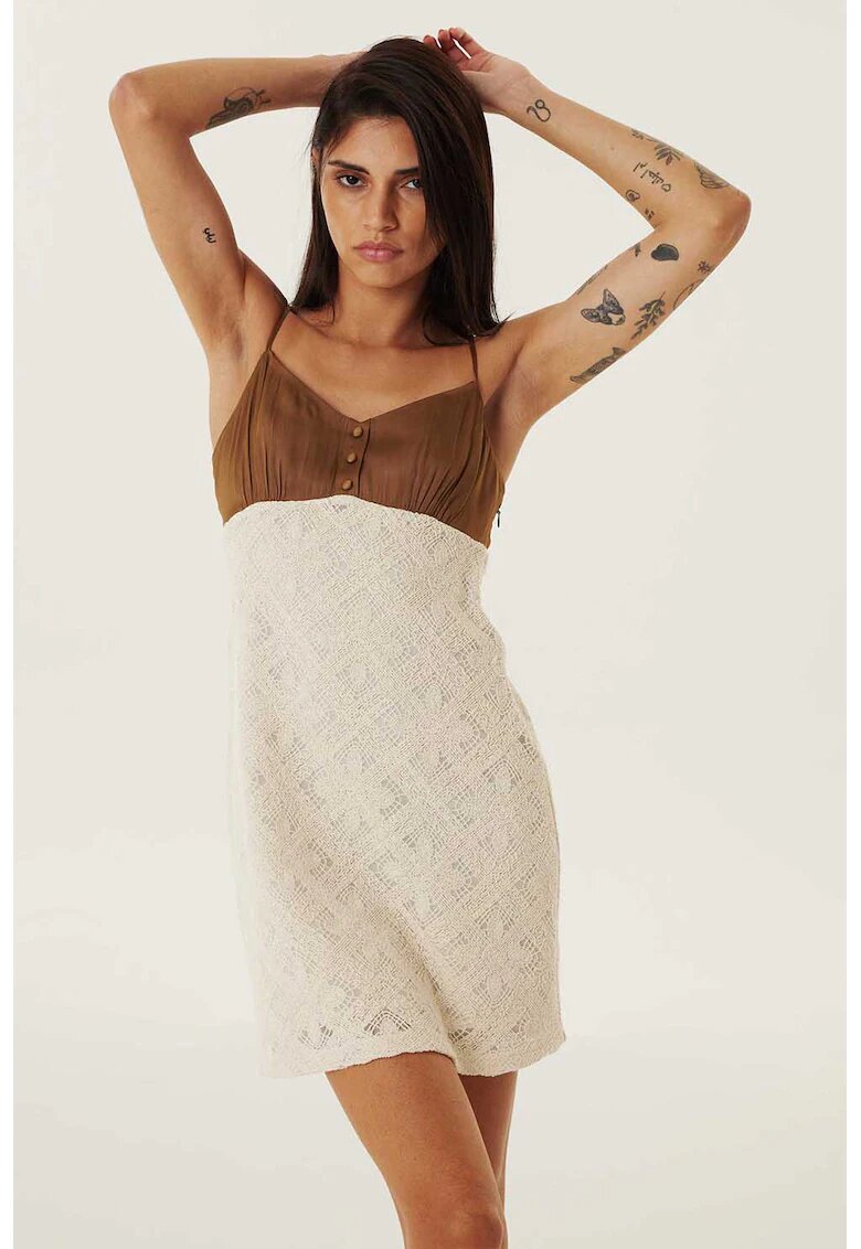 TWIST Rochie mini dreapta cu bretele subtiri - Maro/Maro nisip