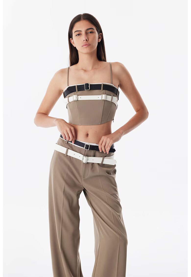 TWIST Top crop cu curele decorative - Kaki