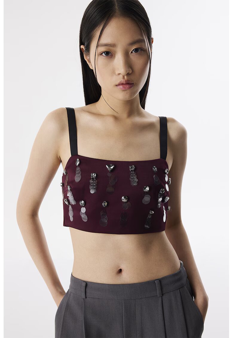 TWIST Top crop cu paiete si strasuri - Visiniu