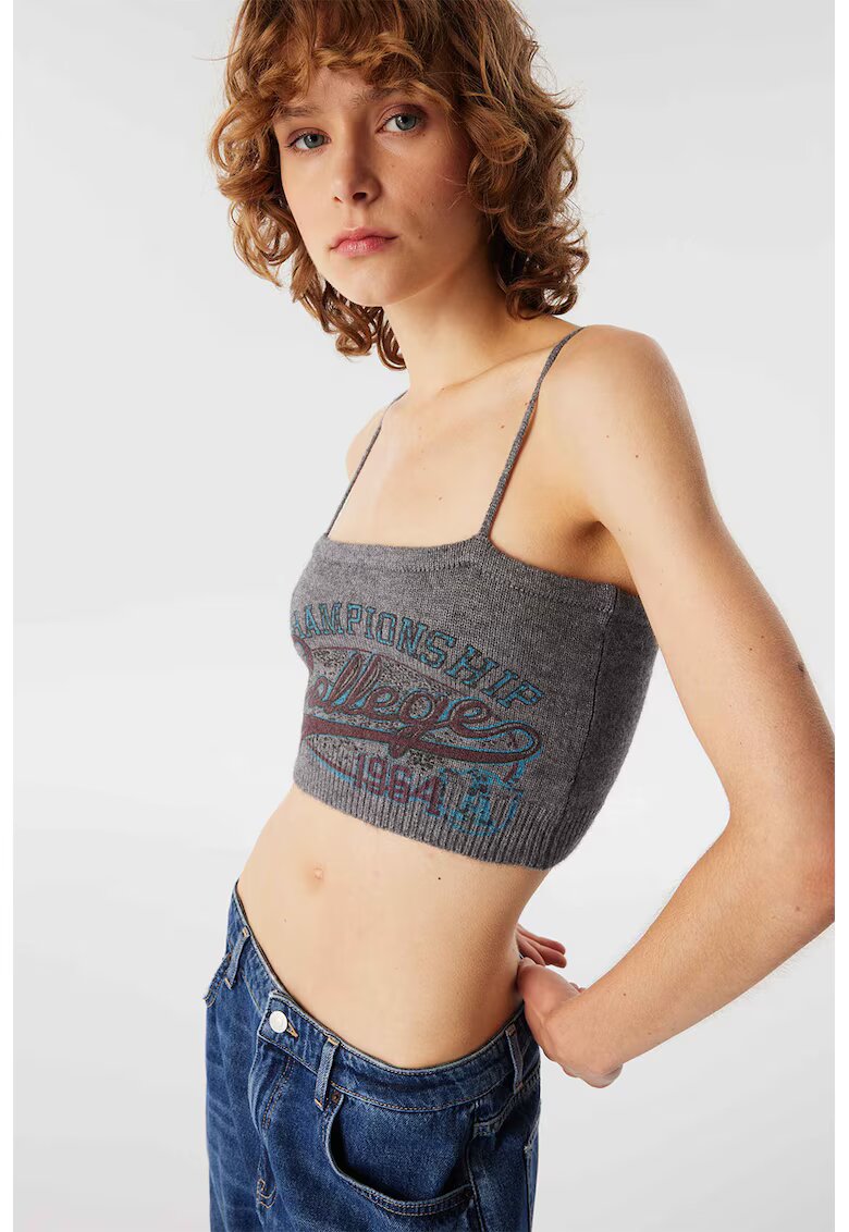 TWIST Top crop slim fit - Maro/Gri melange/Albastru