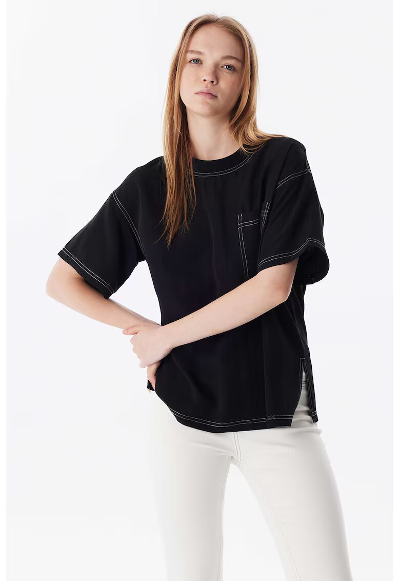 TWIST Tricou cu cusaturi contrastante - Negru