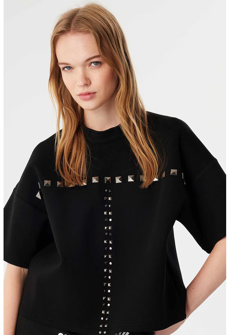 TWIST Tricou cu maneci cazute si tinte decorative - Negru